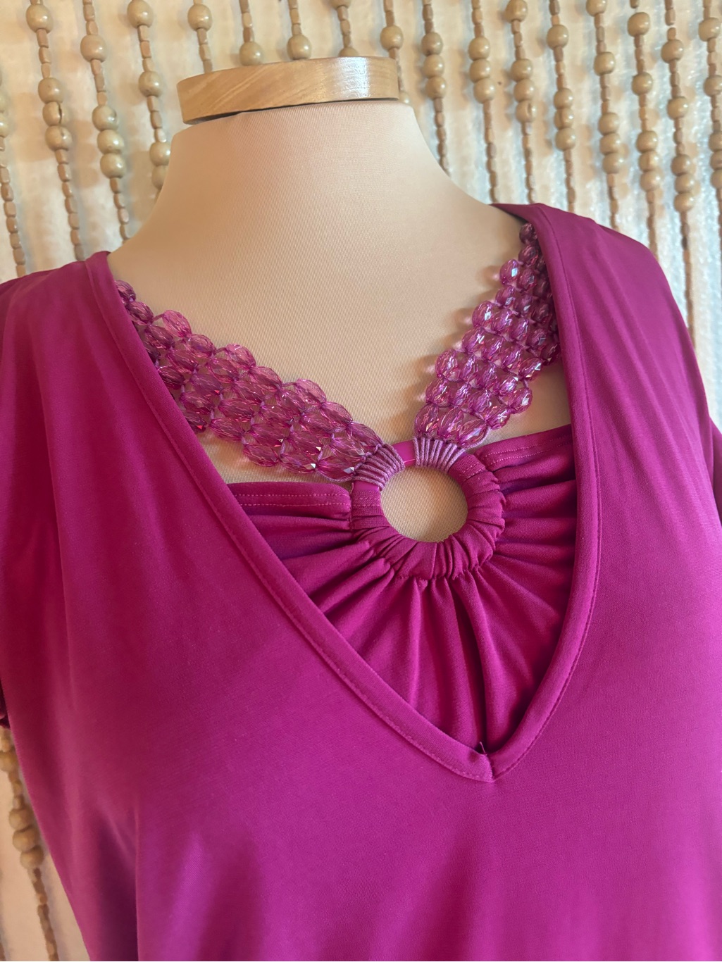 Y2k Crystal Beaded Neckline Cutout Purple Stretchy Bubble Hem Fairy Glam Blouse — image 5 of 5